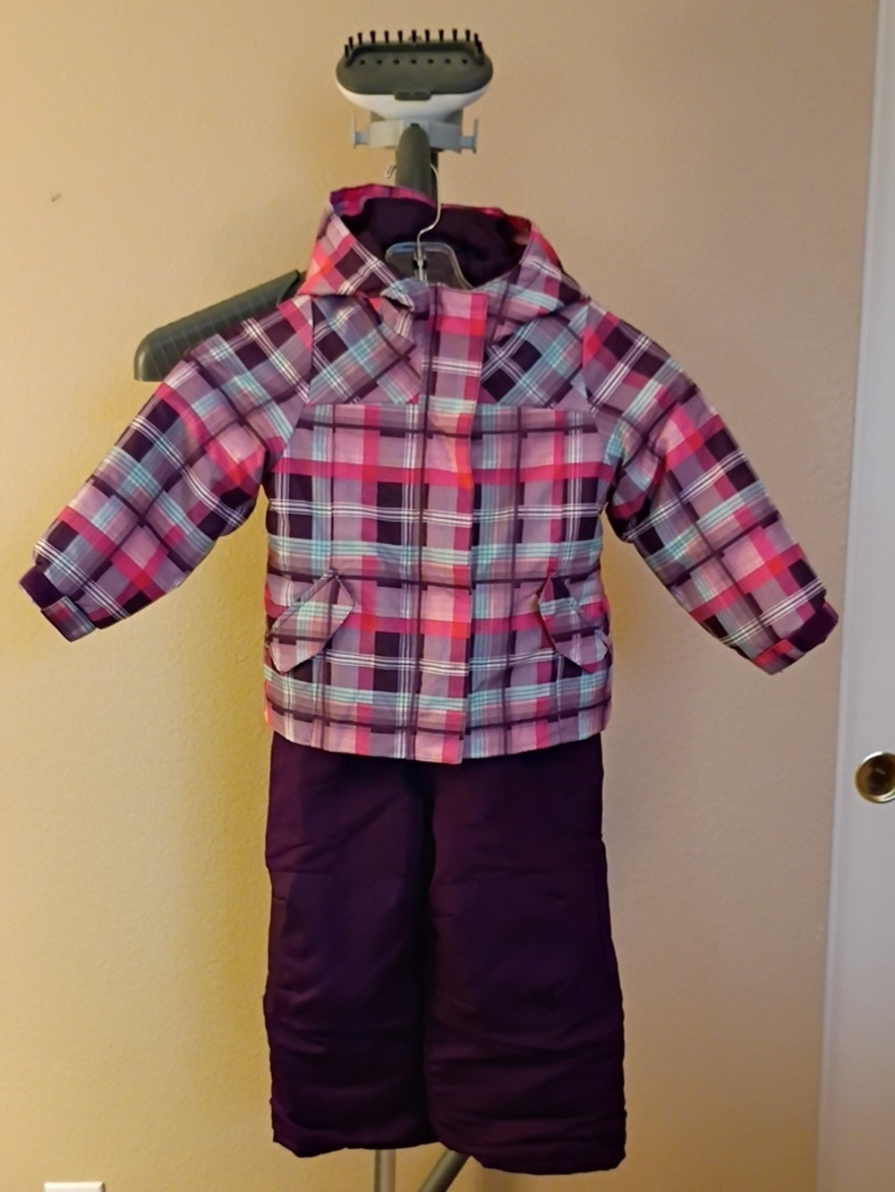 Cherokee Pink and Purple Plaid Kids Matching Snow Set 3PCS